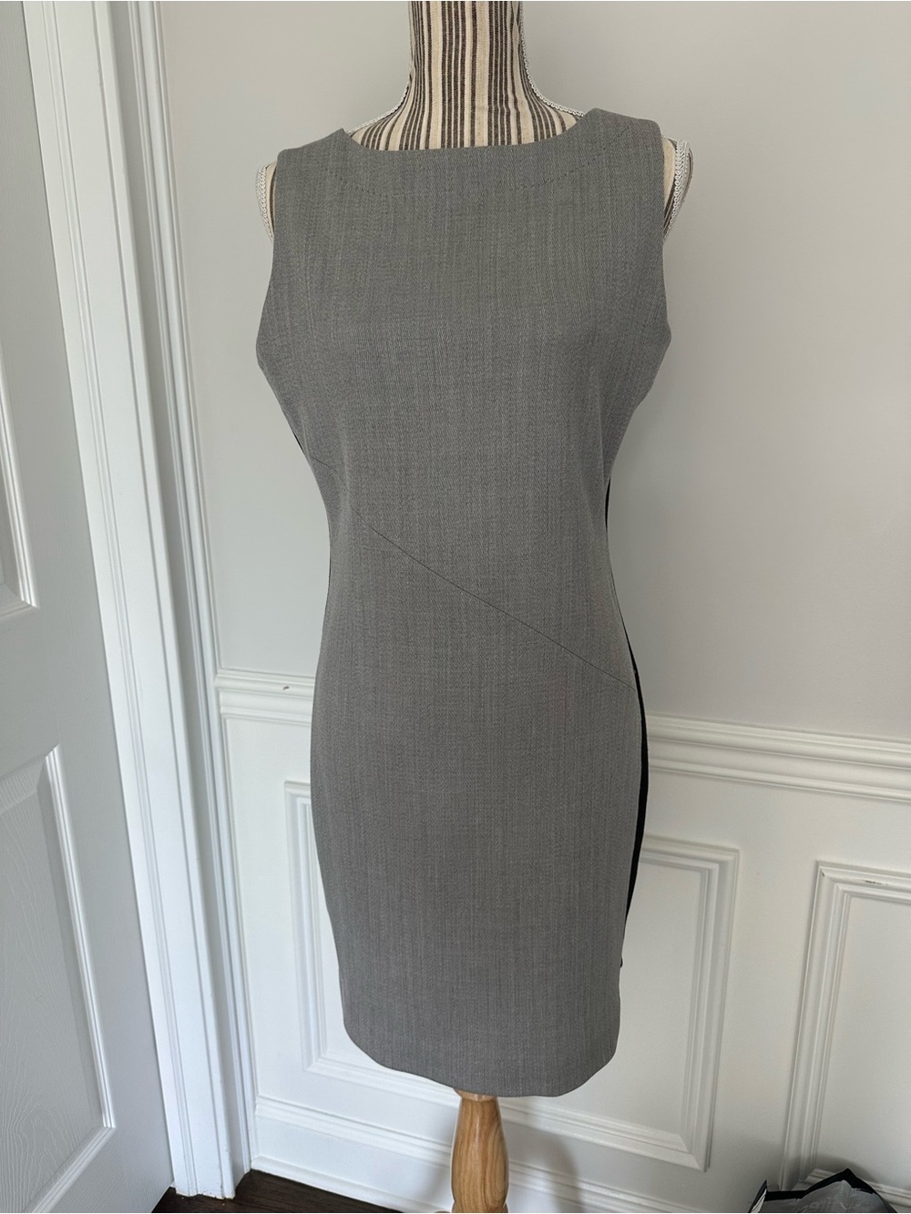 Diane von Furstenberg Leigh Woven Wool Sheath Dress Gray Black Size 14
